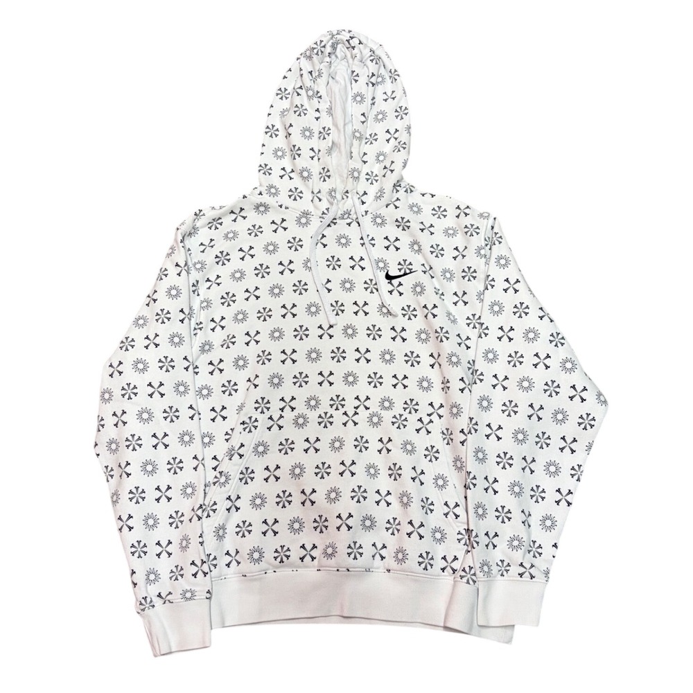Nike Sportswear Men White Sunburst Crossbones All Over Print Hoodie Large‎